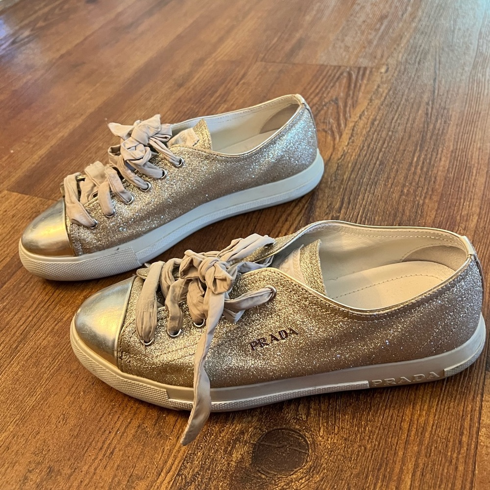 Gold Prada Platform Sneakers Size 37 EU/7 US Gold Glitter